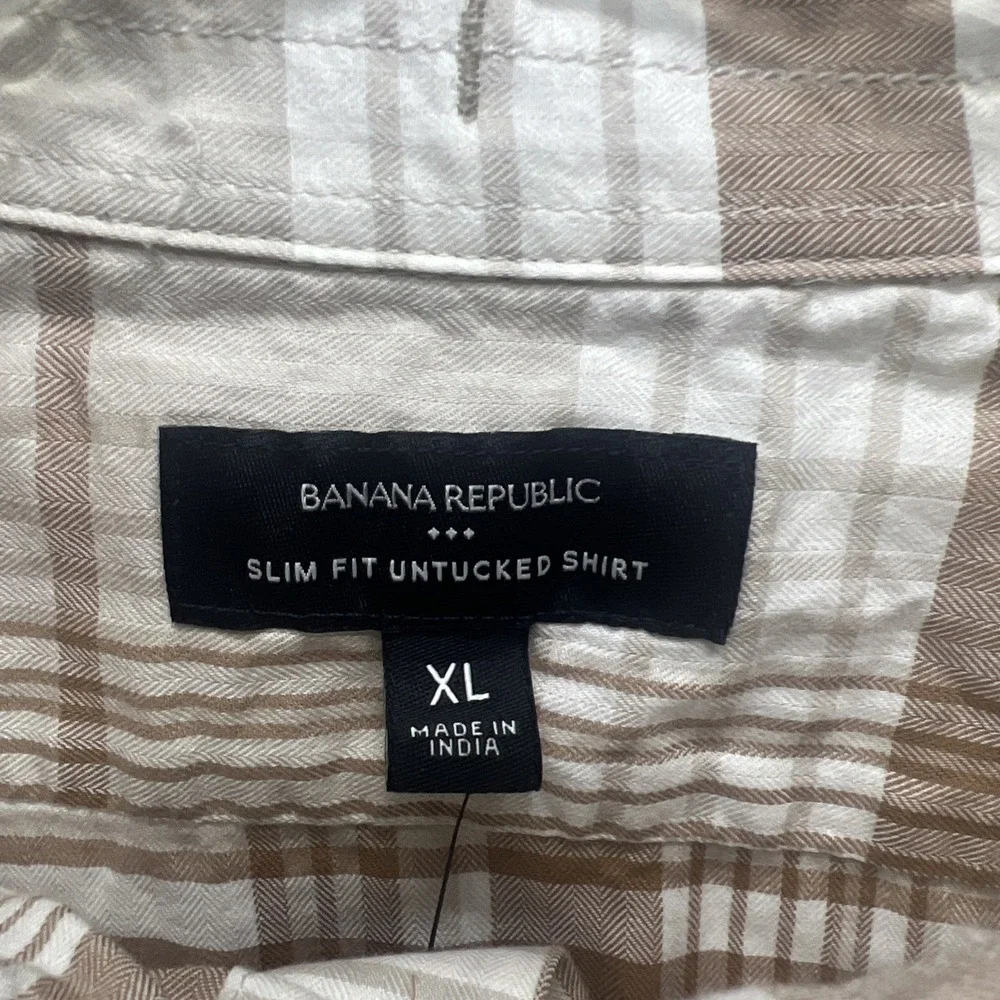 NWT Banana Republic Men's SLIM Untucked Fit Button Down Brown Plaid Shirt XL $70
